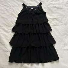 Axes Femme Black Beaded Tiered Ruffle Dress Size M Japan