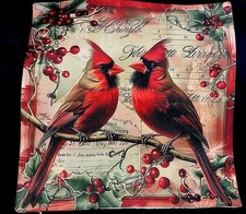Cardinal Couple Birds Christmas Throw Pillow Cover Winter Holiday Home Decor 18”