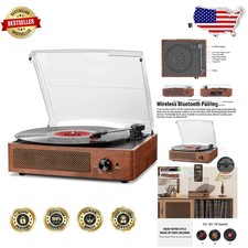 Retro Bluetooth Record Player Turntable, 3-Speed Wood Speakers RCA