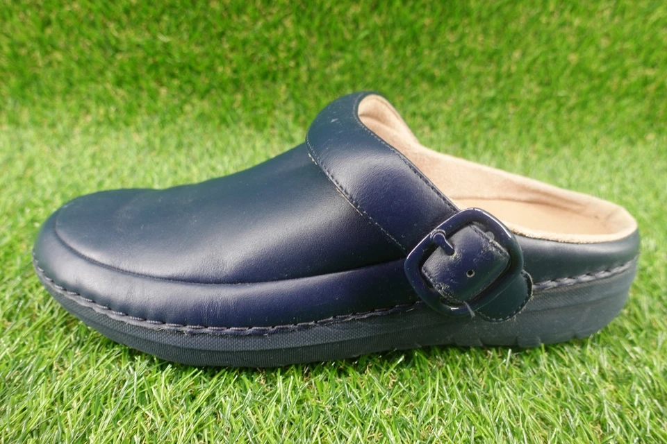 FitFlop Shoes Womens Size 10 Blue Leather Clogs Strap Slip On Comfort Mules - Image 3 of 4