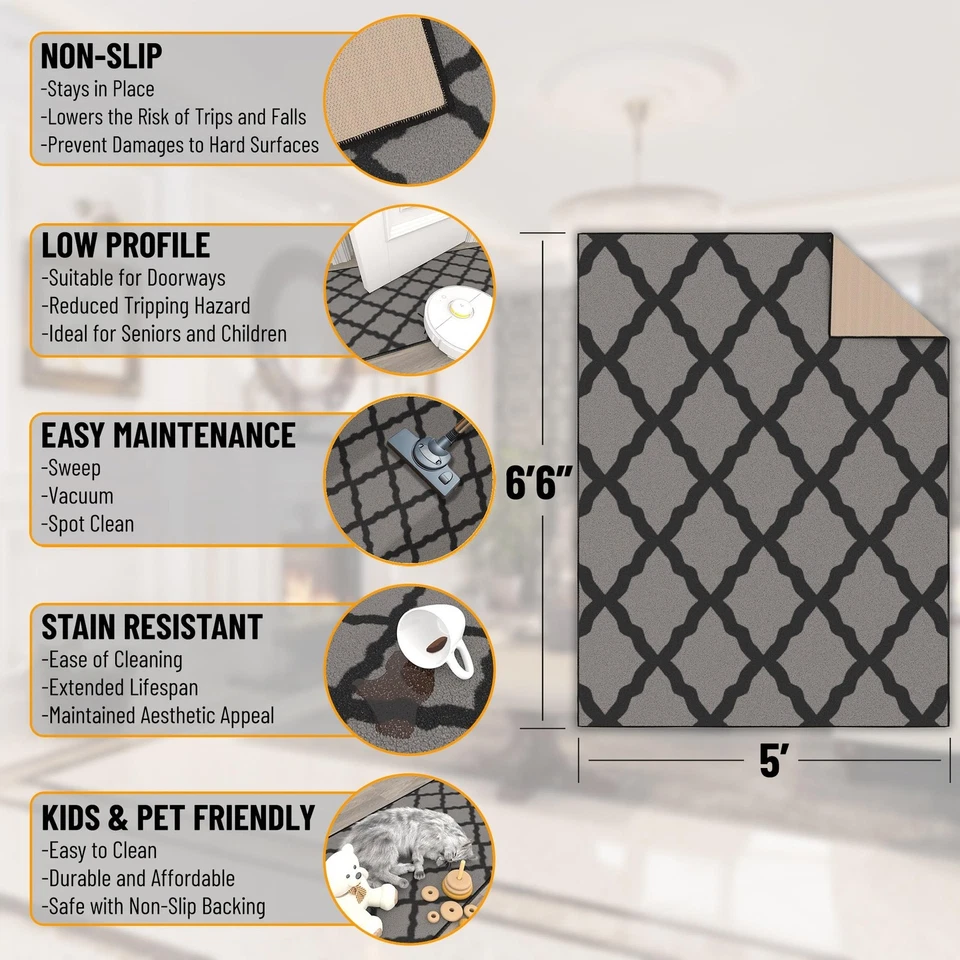 Alfombras de 5' x 6'6" para sala de estar alfombra de área enrejado para dormitorio - antideslizante duradera... Foto 2 de 4