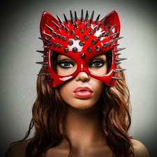 Hot Red Cat Spike Punk Steampunk Mens Womens Halloween Masquerade Mask, Party