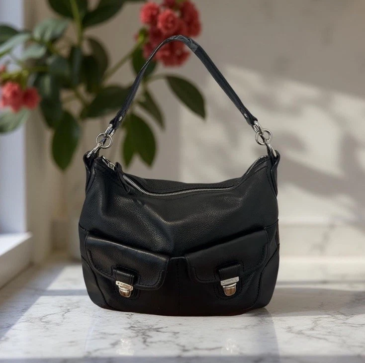 Bolso hobo Coach Avery Poppy negro vintage en cuero granulado suave mantecoso Foto 2 de 4