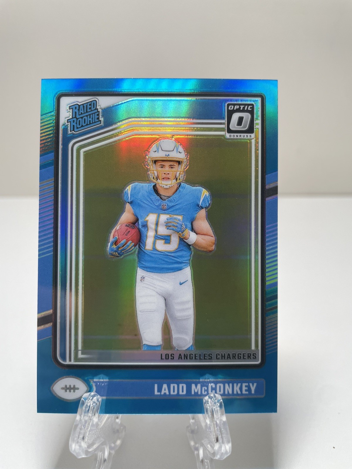 Ladd McConkey Rated Rookie 2024 Donruss Optic #266 Aqua Prizm /299 Rookie RC
