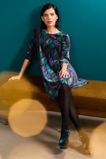 Seasalt Women's Regular Mahonia Velvet Shift Dress Festive Ribbons Dark Jade