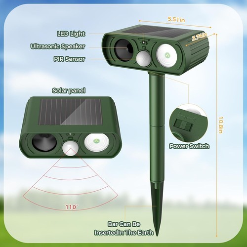 Upgraded Solar Ultrasonic Animal Repellent Outdoor, Deer Repellent Devices Motio