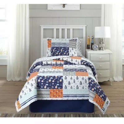 Lullaby Bedding Away at Sea Printed 2 Pc Quilt Sham Set Twin Boat Anchor