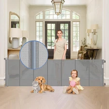 Reinforced Bottom 90 Inch Extra Wide Baby Gate for Large Openings Retractable Ba