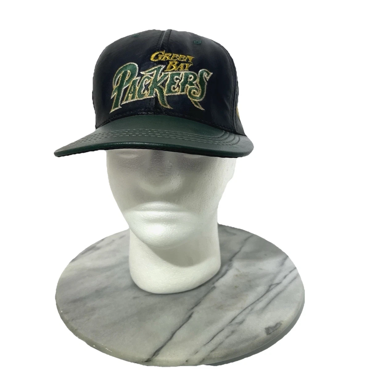 Vintage 1990s Green Bay Packers Genuine Leather Hat Made in USA