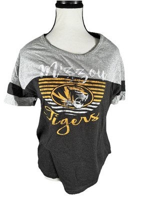 Womens Mizzou Tigers Colosseum M crew neck T-Shirt Tee Gray short sleeve top