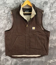 Carhartt Sherpa Lined Duck Vest Brown Canvas Gilet M Loose Fit Workwear
