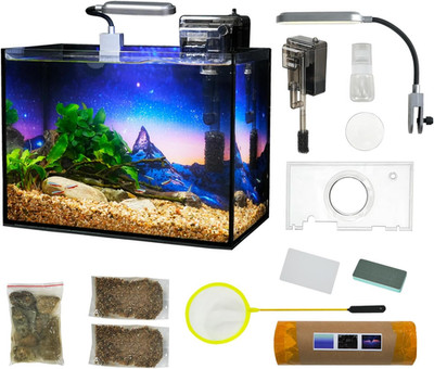 2.8 Gallon Glass Fish Tank with Filter LED Light Complete Betta Fish Tank Starte