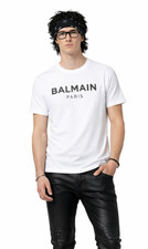 BALMAIN Flocked Logo Straight Fit T-Shirt Cot...