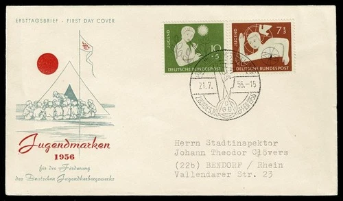 GERMANY 1956 FDC Youth - boy and girl SG72Y