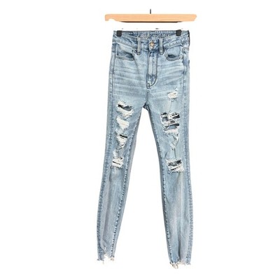 American Eagle Highest Rise Jegging Next Level Stretch Distress Raw Hem Size 00