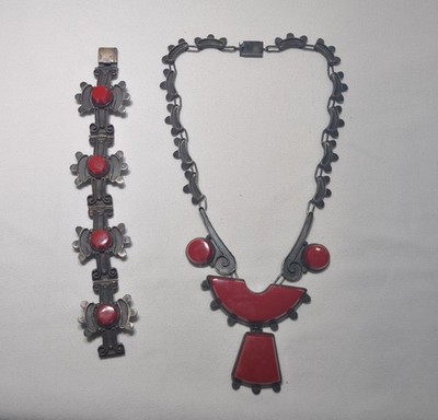 Art Deco Style ACE Mexico STERLING .925 Vintage Southwestern Necklace Bracelet