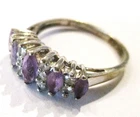 STERLING SILVER OLD  VINTAGE 5 STONE MARQUISE AMETHYST DRESS RING SIZE M