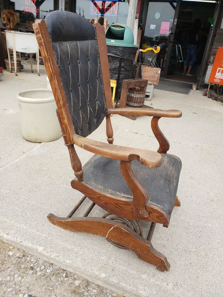 Vintage 1897 Schram adult spring rocker rocking chair wood leather no damage