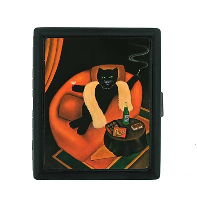 Smoking Leisure Cat  Small Black Case Card Money Holder