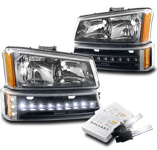 For 03-06 Chevy Silverado Avalanche Black Headlights Lamp Wled Bumper8000k Hid