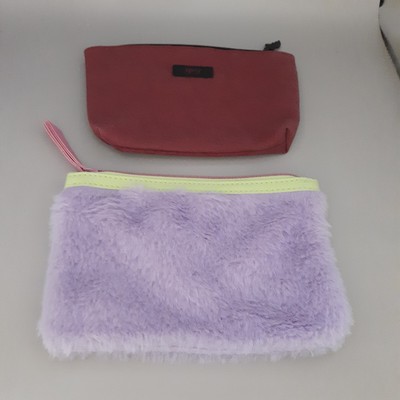 2 x Ipsy Glam Makeup Cosmetic Bag Set Green Floral Spring Bat Purple