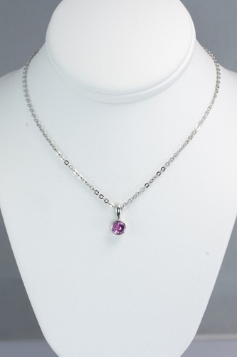 Platinum Pendant with Round Pink Sapphire | Bezel-Set Sapphire Pendant - Picture 5 of 5