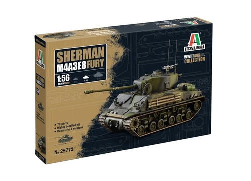 Italeri Plastic Model kit 1/56 Scale WWII M4A3E8 Sherman Fury #25772
