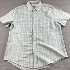 The Normal Brand Shirt Mens Large Button Up Short Sleeve Green Plaid Outdoor