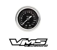 VMS RACING 0-15 PSI LIQUID FILLED FUEL PRESSURE GAUGE FOR FORD BBF SBF - BLACK