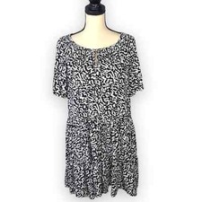 Nine West Black White Short Sleeve Round Neck Dress size Large