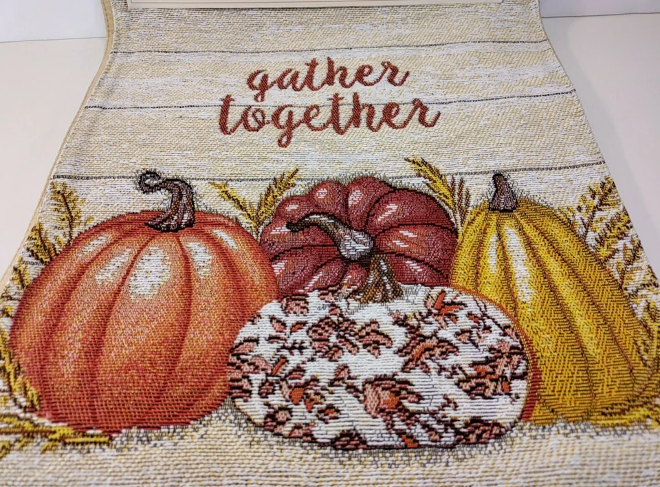 Fall Harvest. "Gather Together" Table Runner. 13"X72". Thankful Home. New.  - Image 3 of 4