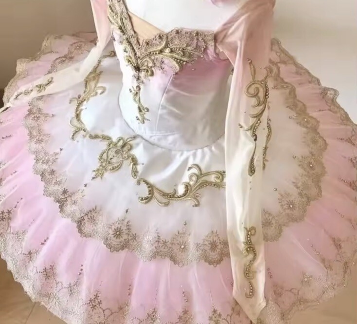 Disfraz Tutú de Ballet Profesional Paquita Aurora Azúcar Ciruela Rosa Mangas Blancas XS