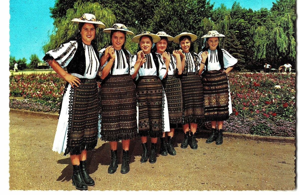 Romania 1960s Girl Dancers in Folk Costume of Tarnava Valley