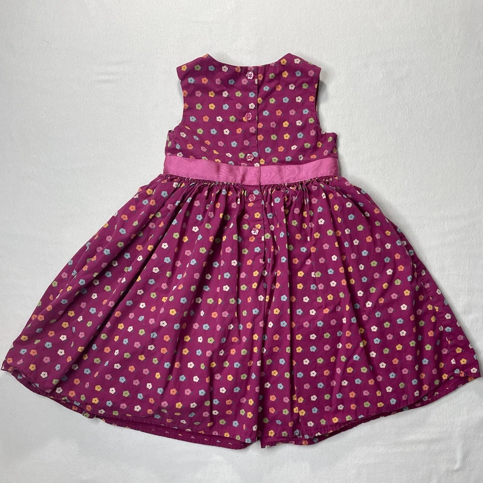 Vestido Baby Gap Niñas Magenta Flor Punto Rosa Cinta Lazo Talla 4T Foto 2 de 4