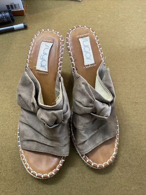 Sugar Womens Hundreds Canvas Slip On Heeled Wedge Sandals