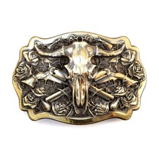 American Bison Buffalo Skull, Longhorn Cattle Buffalo Bison Skull belt buckle,