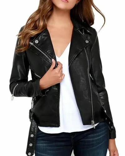 Women LambSkin Soft Real Leather Jacket Motorcycle Black Slim Fit Biker Jacket