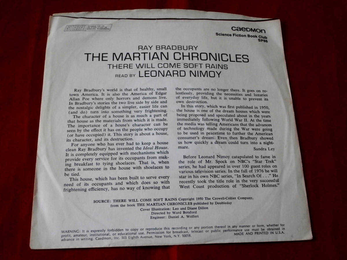 RAY BRADBURY~ THE MARTIAN CHRONICLES~ SLEEVE ONLY~ LEONARD NIMOY 