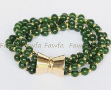 5 Rows Natural 6mm Deep Green Jade Round Gems Beads Bracelet 8'' Magnet Clasp
