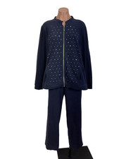 ZENERGY Chico's Embellished Track Suit Black Bling Set Jacket- sz 2/Pants-sz 1