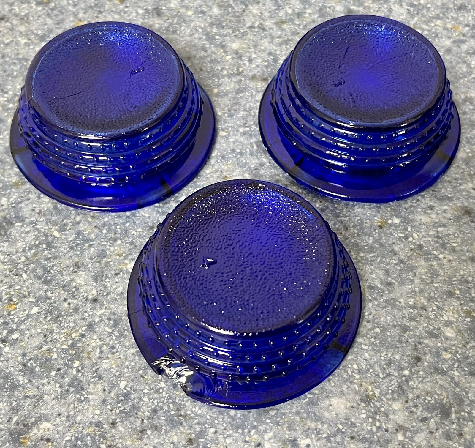 Vintage Cobalt Blue Ashtray Round Dot Texture x3 Preowned