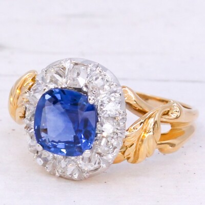 MID CENTURY SAPPHIRE OLD CUT DIAMOND RING - Main Image