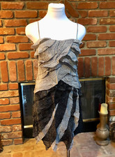 Vintage Black Gray Spaghetti Strap Ruffle Layered Cocktail Holiday Party Dress S