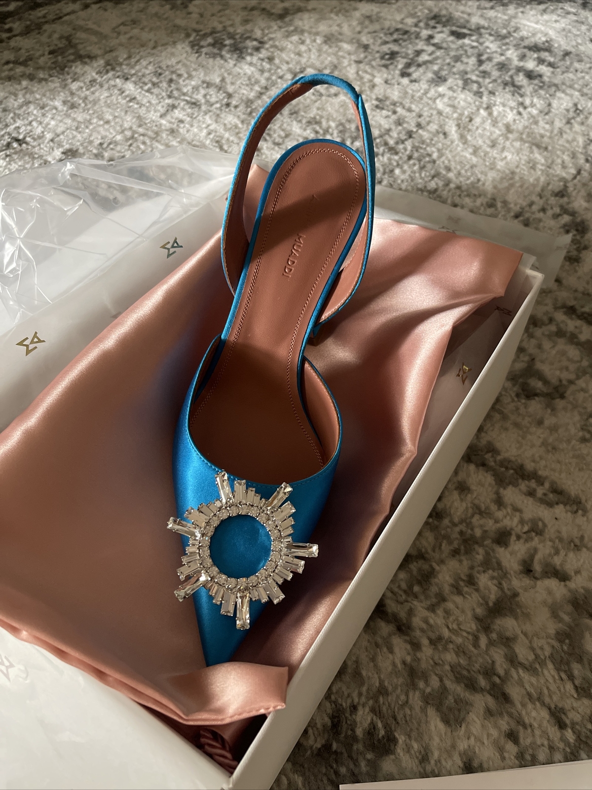 NWB Amina Muaddi Satin Begum Sling 38.5 SOLD OUT EVERYWHERE! | eBay
