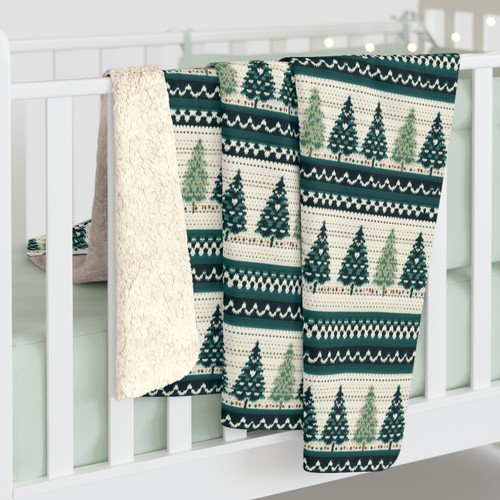 Christmas Tree Pattern, Cozy Sherpa Fleece Blanket, Winter Sofa Throw Blanket - Picture 9 of 9