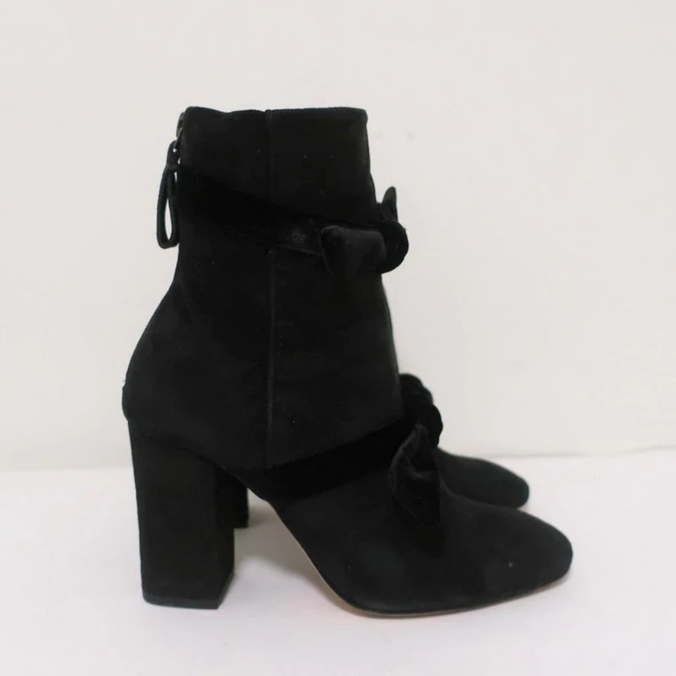 Alexandre Birman Lorraine Botines Gamuza Negra con Lazos de Terciopelo Talla 37.5 Foto 2 de 4