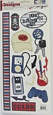 Video Gamer Skateboard Guitar Teenager Retro Embossed Cardstock Stickers RARE