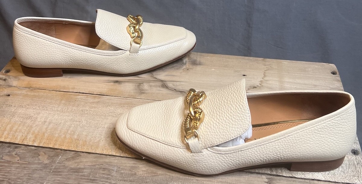 Tory Burch Womens Jessa Loafers Shoes Cream Tumbled Leather