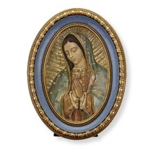 Marco Ovalado Hoja Dorada Estampado Nuestra Señora de Guadalupe, 5 1/2" x 7 1/2", Italia