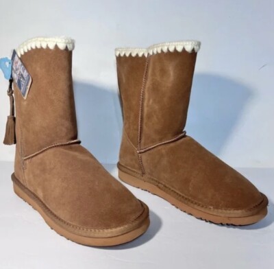 Lamo Luna Boots Women's Chestnut Mid Calf Faux Fur Water Resist Sz 9  NWT In Box